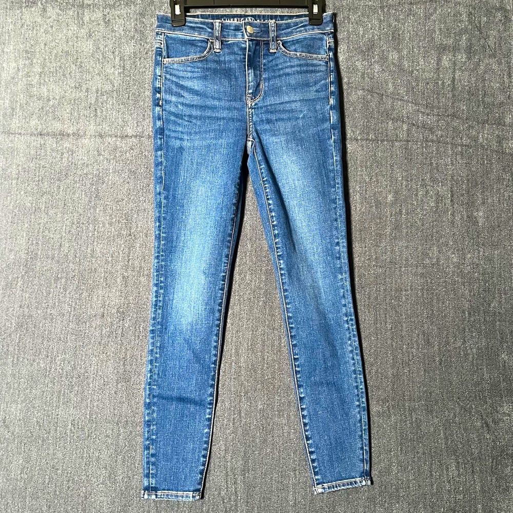 American Eagle Womens 2 High Rise Slim Jegging Medium Wash Blue Stretch Denim